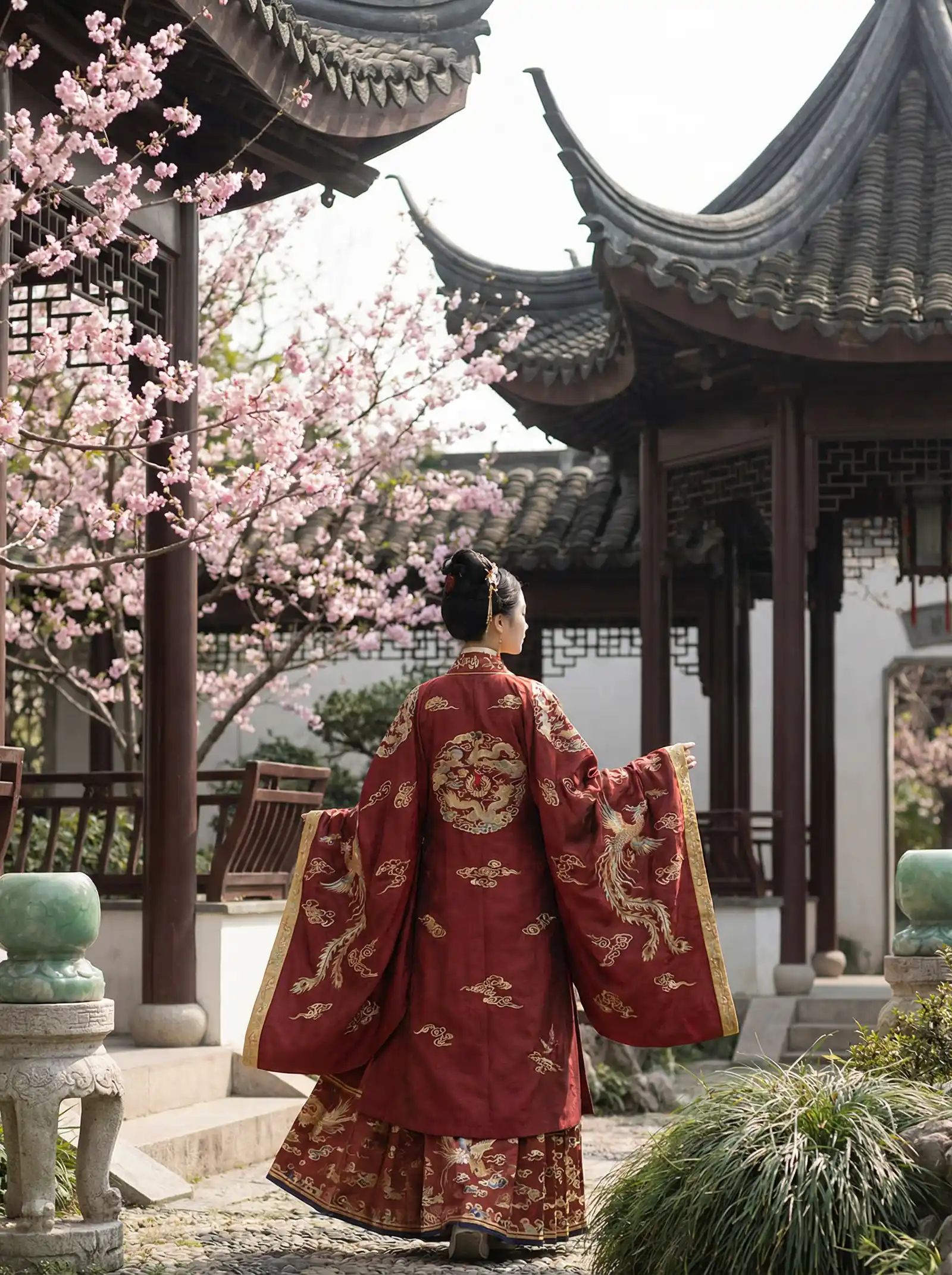 bbbb222 明制汉服红色凤凰刺绣